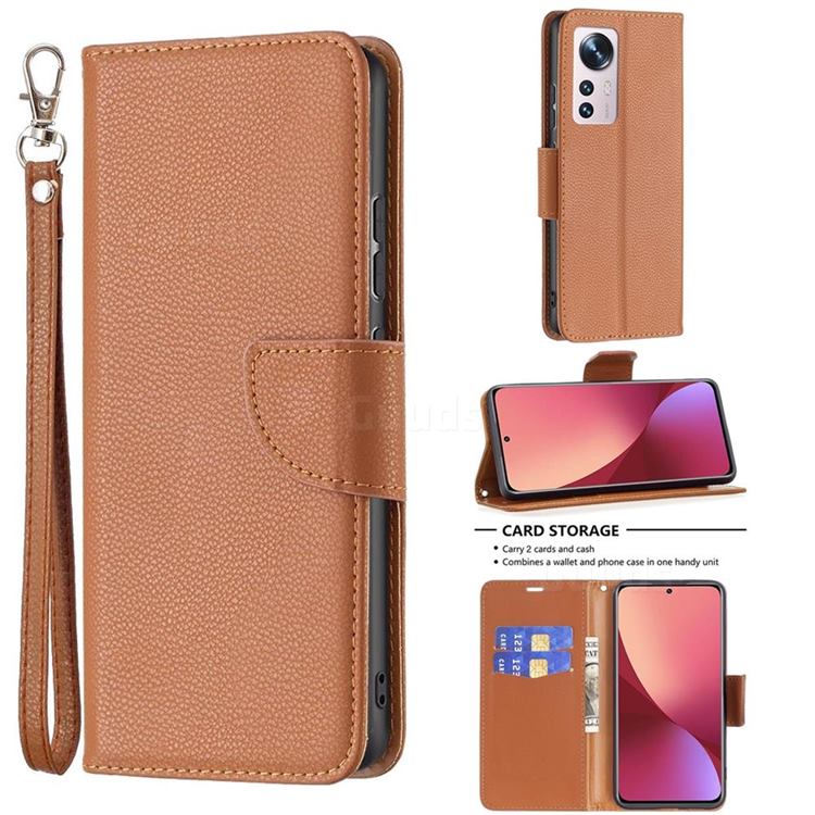 Classic Luxury Litchi Leather Phone Wallet Case for Xiaomi Mi 12 - Brown