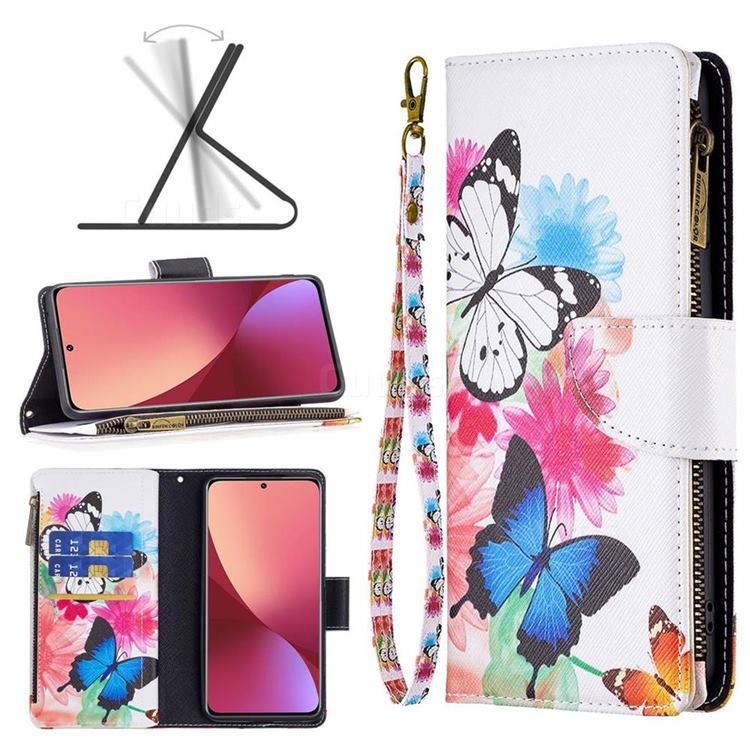 Vivid Flying Butterflies Binfen Color BF03 Retro Zipper Leather Wallet Phone Case for Xiaomi Mi 12