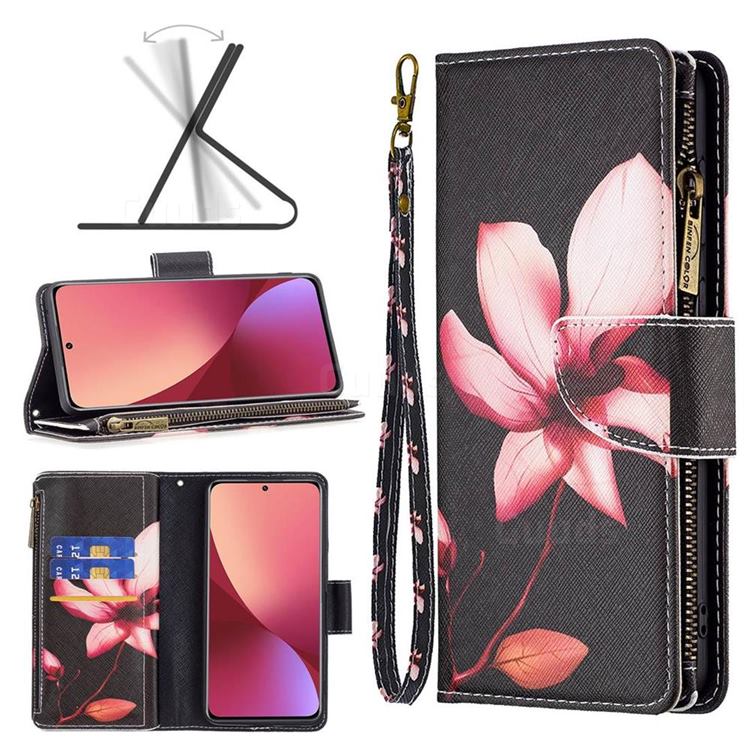 Lotus Flower Binfen Color BF03 Retro Zipper Leather Wallet Phone Case for Xiaomi Mi 12