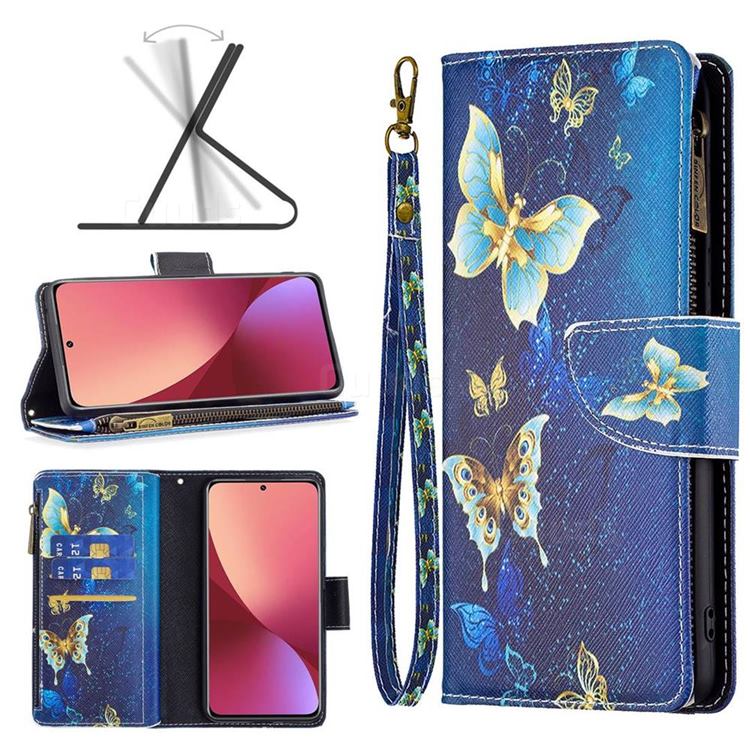 Golden Butterflies Binfen Color BF03 Retro Zipper Leather Wallet Phone Case for Xiaomi Mi 12