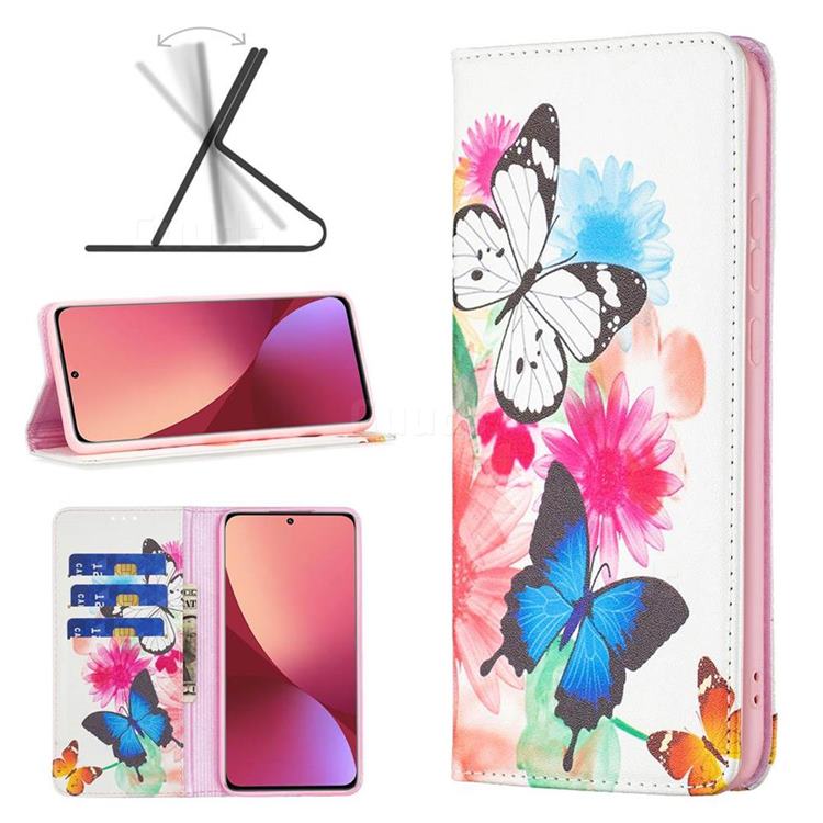 Flying Butterflies Slim Magnetic Attraction Wallet Flip Cover for Xiaomi Mi 12