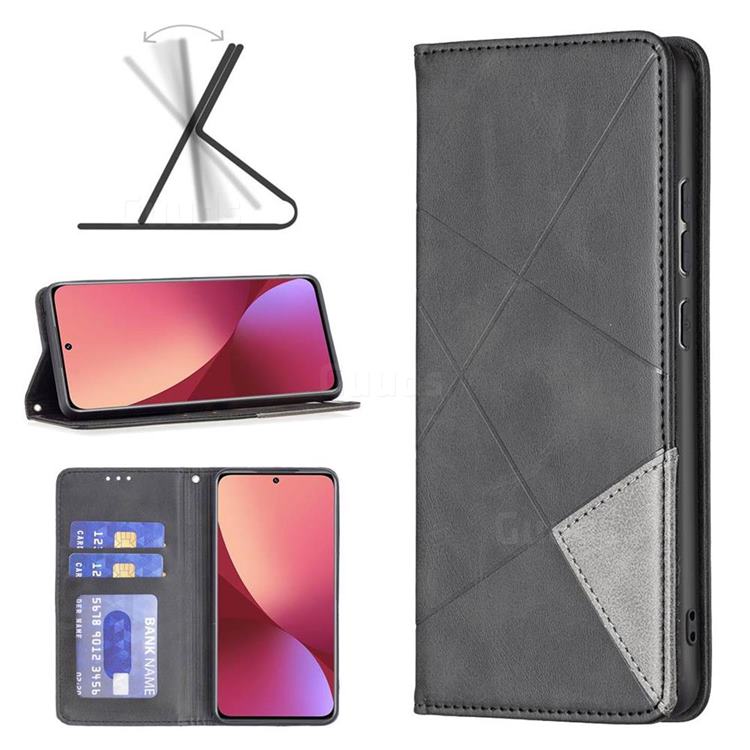 Prismatic Slim Magnetic Sucking Stitching Wallet Flip Cover for Xiaomi Mi 12 - Black
