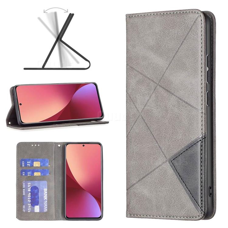 Prismatic Slim Magnetic Sucking Stitching Wallet Flip Cover for Xiaomi Mi 12 - Gray
