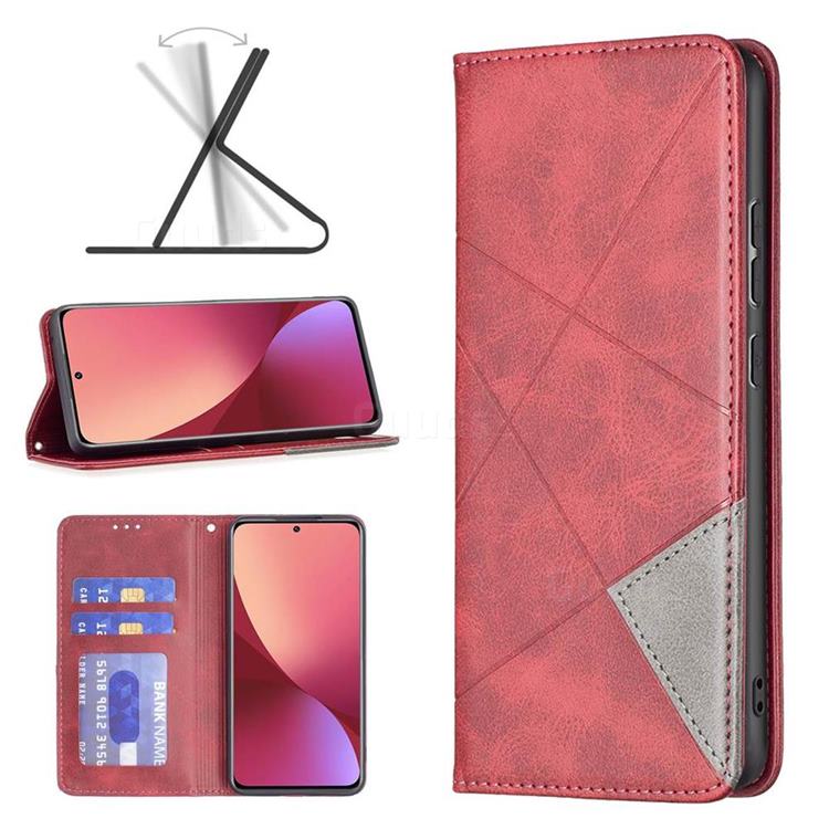 Prismatic Slim Magnetic Sucking Stitching Wallet Flip Cover for Xiaomi Mi 12 - Red
