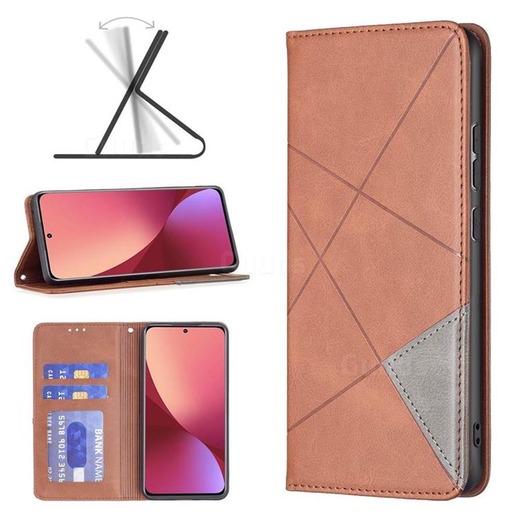 Prismatic Slim Magnetic Sucking Stitching Wallet Flip Cover for Xiaomi Mi 12 - Brown
