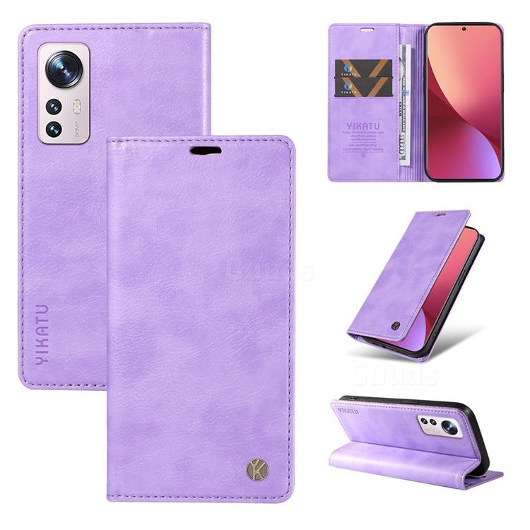 YIKATU Litchi Card Magnetic Automatic Suction Leather Flip Cover for Xiaomi Mi 12 - Purple