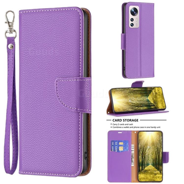 Classic Luxury Litchi Leather Phone Wallet Case for Xiaomi Mi 12 Lite - Purple