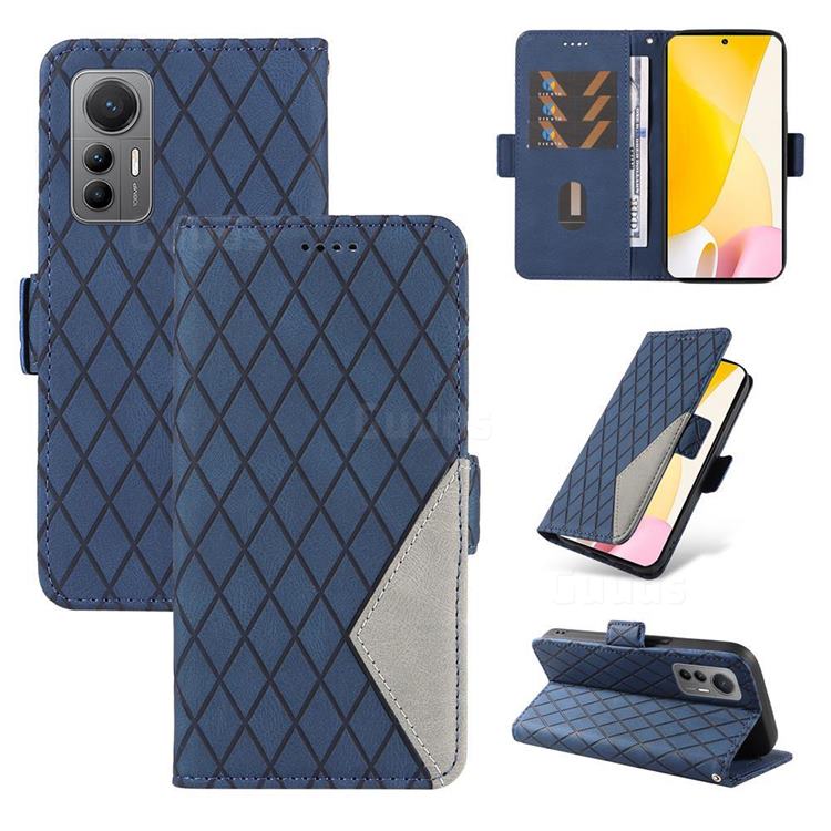 Grid Pattern Splicing Protective Wallet Case Cover for Xiaomi Mi 12 Lite - Blue
