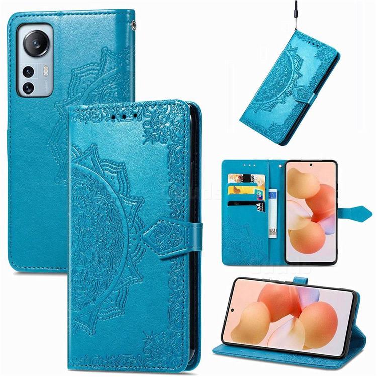 Embossing Imprint Mandala Flower Leather Wallet Case for Xiaomi Mi 12 Lite - Blue