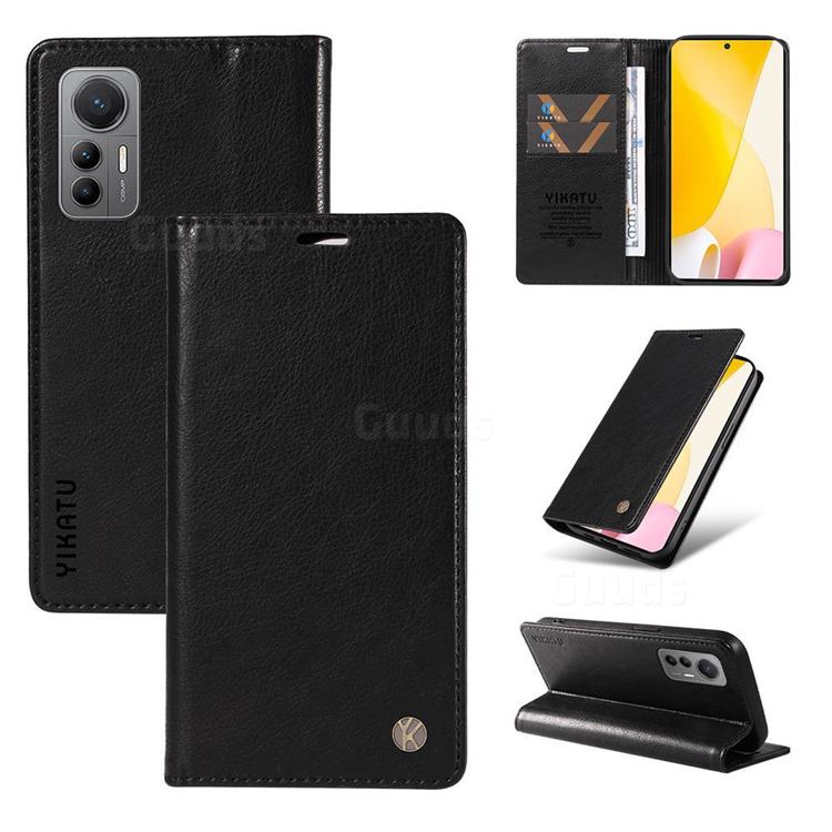 YIKATU Litchi Card Magnetic Automatic Suction Leather Flip Cover for Xiaomi Mi 12 Lite - Black