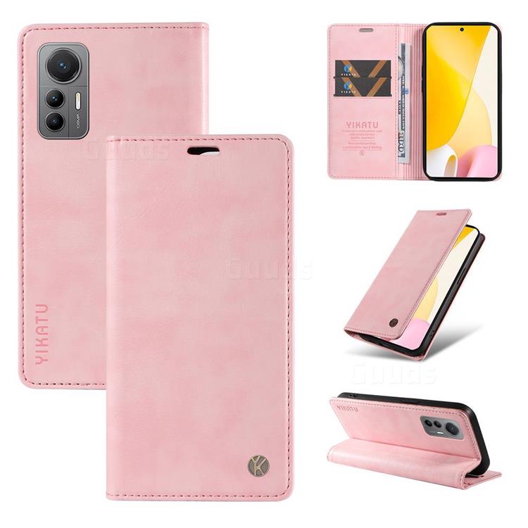 YIKATU Litchi Card Magnetic Automatic Suction Leather Flip Cover for Xiaomi Mi 12 Lite - Pink
