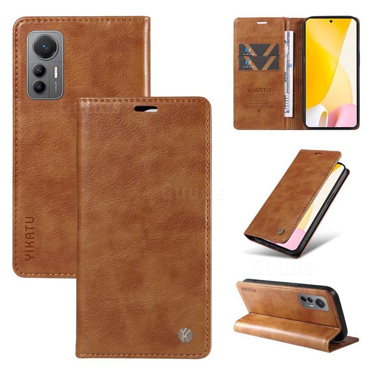 YIKATU Litchi Card Magnetic Automatic Suction Leather Flip Cover for Xiaomi Mi 12 Lite - Brown