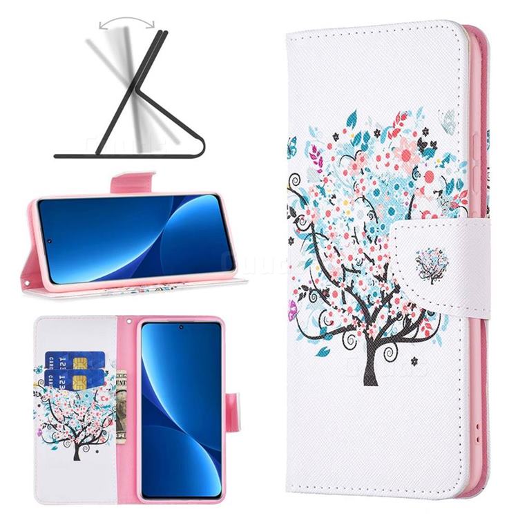 Colorful Tree Leather Wallet Case for Xiaomi Mi 12 Pro
