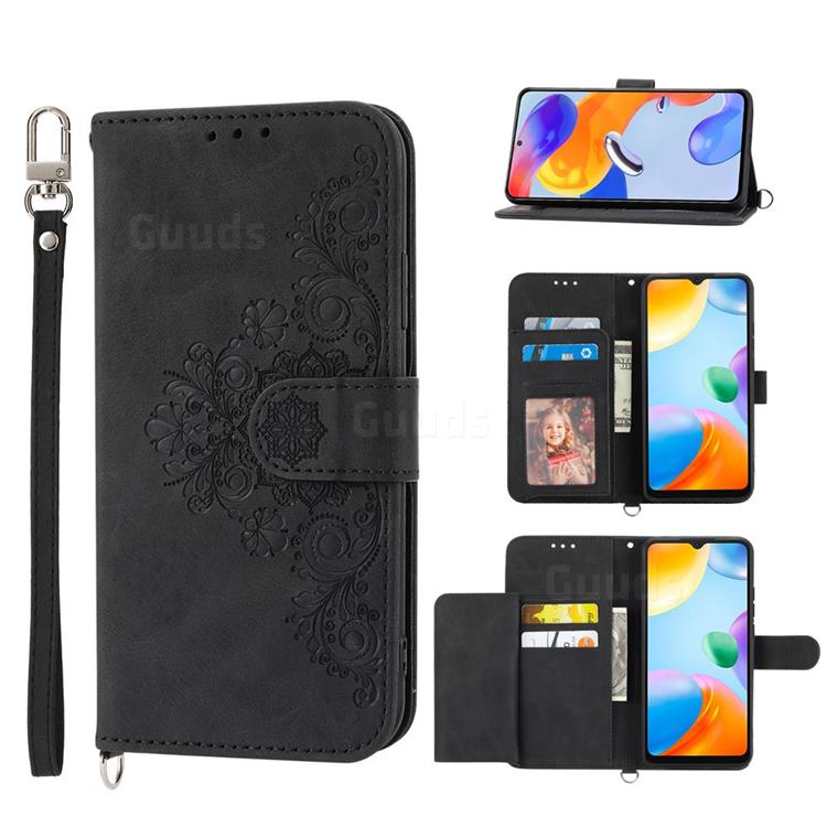 Skin Feel Embossed Lace Flower Multiple Card Slots Leather Wallet Phone Case for Xiaomi Mi 13 - Black