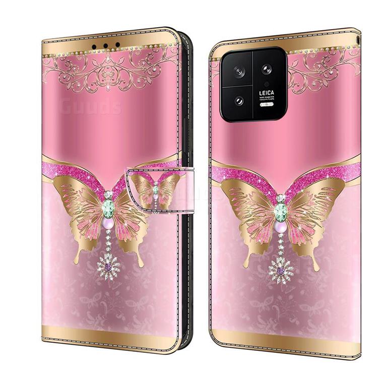 Pink Diamond Butterfly Crystal PU Leather Protective Wallet Case Cover for Xiaomi Mi 13