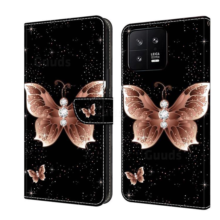 Black Diamond Butterfly Crystal PU Leather Protective Wallet Case Cover for Xiaomi Mi 13