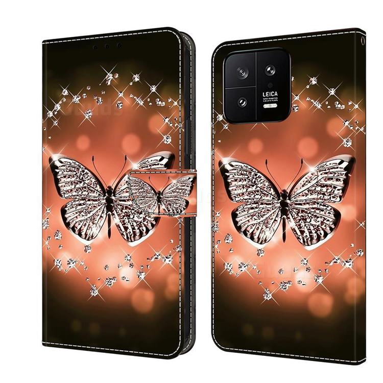 Crystal Butterfly Crystal PU Leather Protective Wallet Case Cover for Xiaomi Mi 13