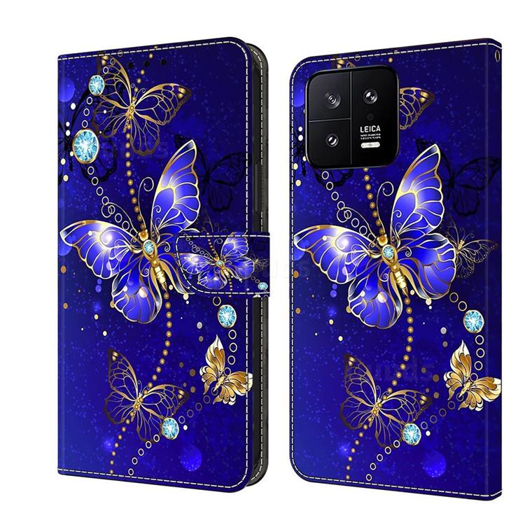 Blue Diamond Butterfly Crystal PU Leather Protective Wallet Case Cover for Xiaomi Mi 13