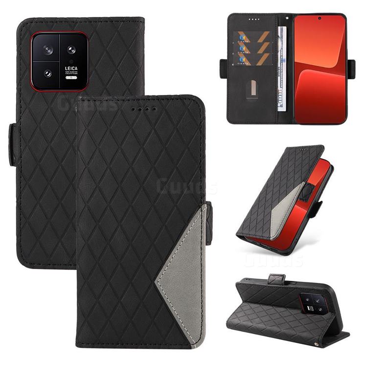 Grid Pattern Splicing Protective Wallet Case Cover for Xiaomi Mi 13 - Black