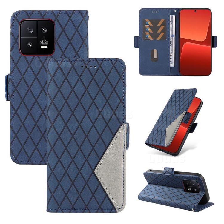 Grid Pattern Splicing Protective Wallet Case Cover for Xiaomi Mi 13 - Blue