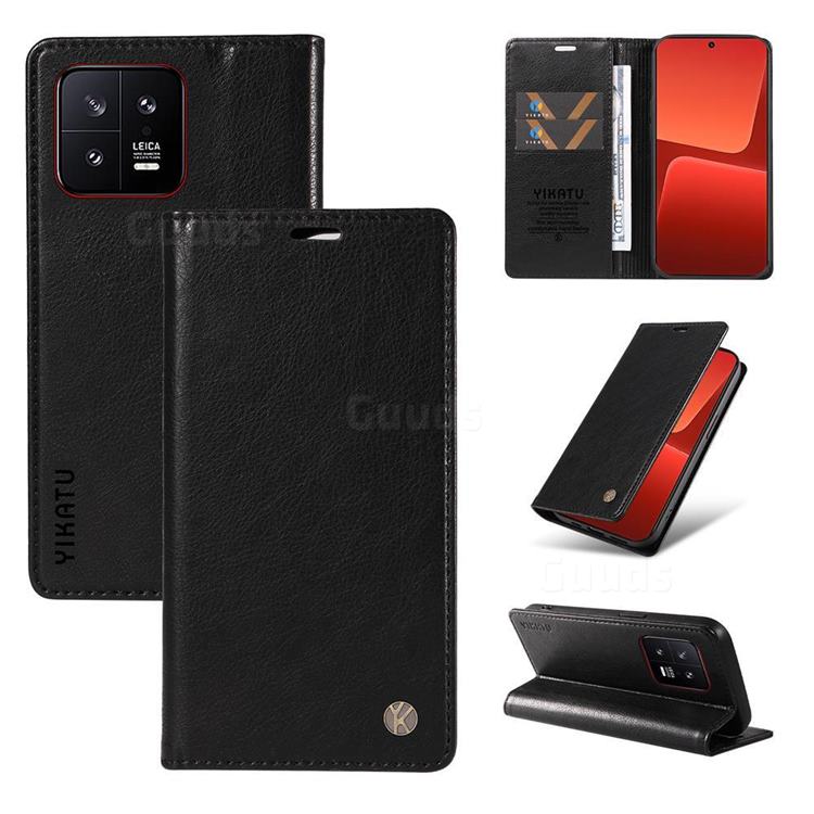 YIKATU Litchi Card Magnetic Automatic Suction Leather Flip Cover for Xiaomi Mi 13 - Black