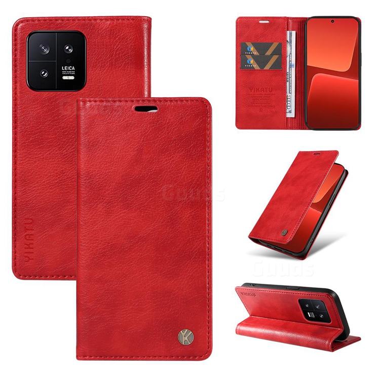 YIKATU Litchi Card Magnetic Automatic Suction Leather Flip Cover for Xiaomi Mi 13 - Bright Red