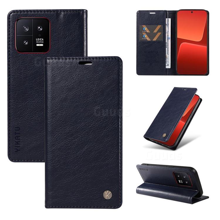 YIKATU Litchi Card Magnetic Automatic Suction Leather Flip Cover for Xiaomi Mi 13 - Navy Blue