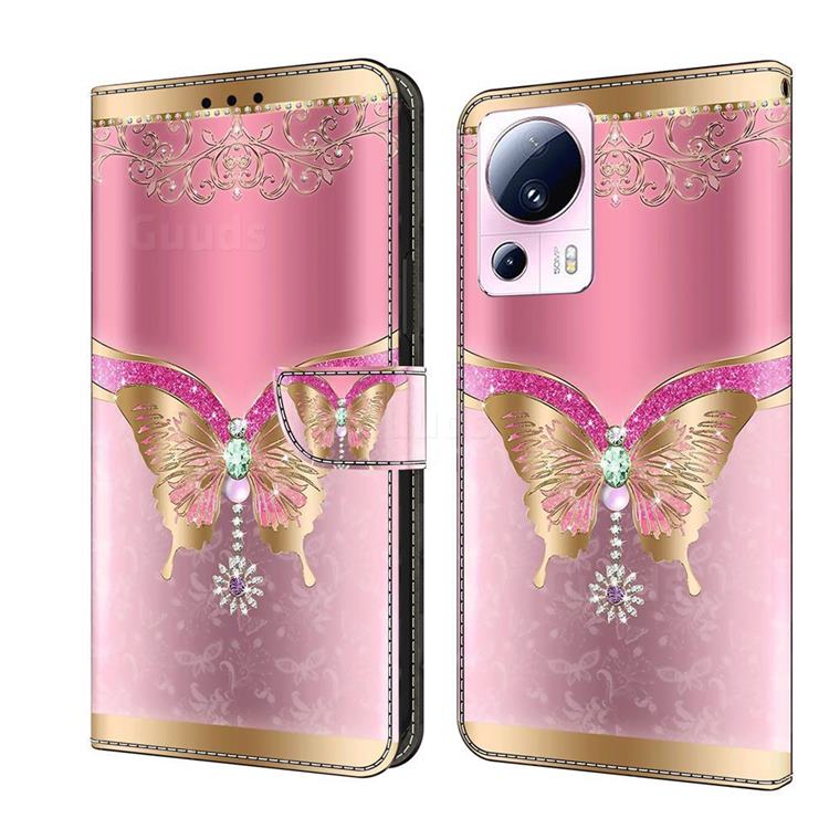 Pink Diamond Butterfly Crystal PU Leather Protective Wallet Case Cover for Xiaomi Mi 13 Lite