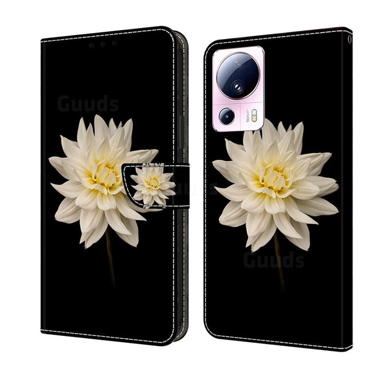 White Flower Crystal PU Leather Protective Wallet Case Cover for Xiaomi Mi 13 Lite