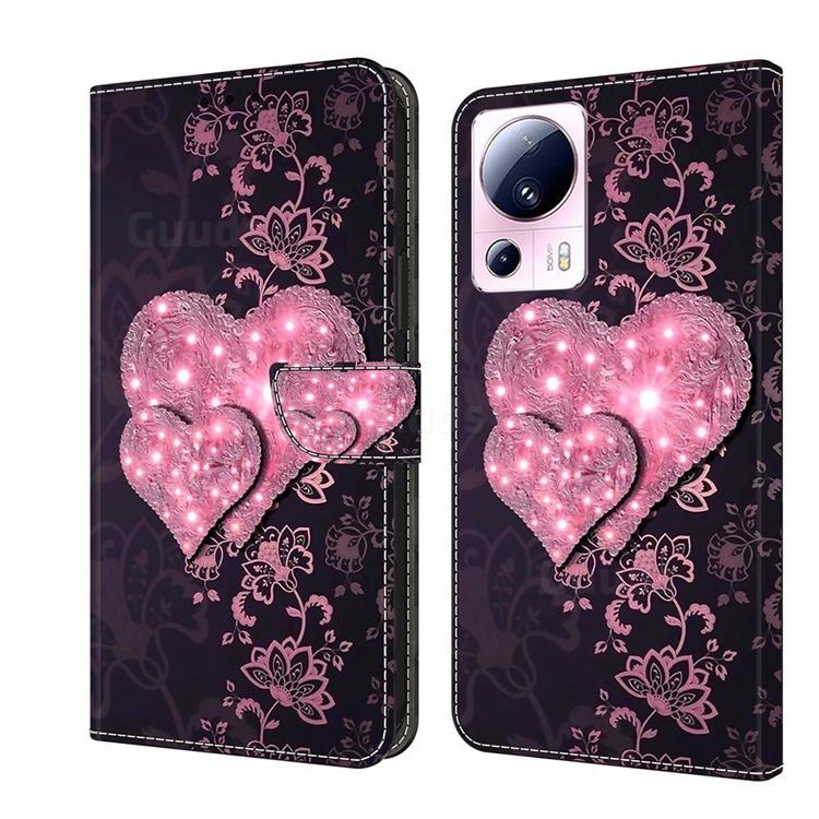 Lace Heart Crystal PU Leather Protective Wallet Case Cover for Xiaomi Mi 13 Lite