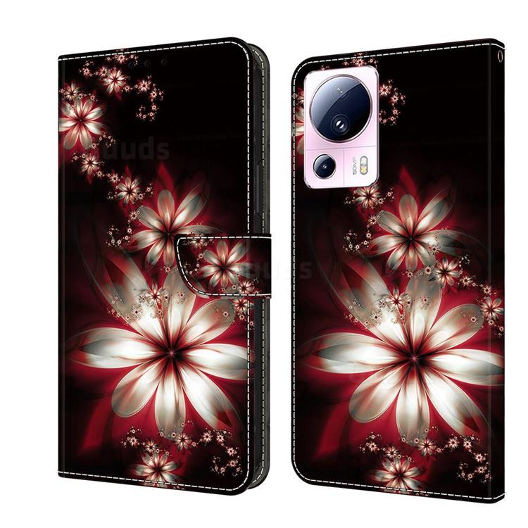 Red Dream Flower Crystal PU Leather Protective Wallet Case Cover for Xiaomi Mi 13 Lite
