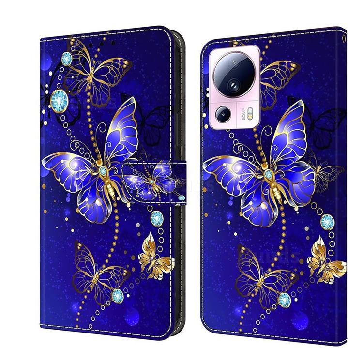 Blue Diamond Butterfly Crystal PU Leather Protective Wallet Case Cover for Xiaomi Mi 13 Lite