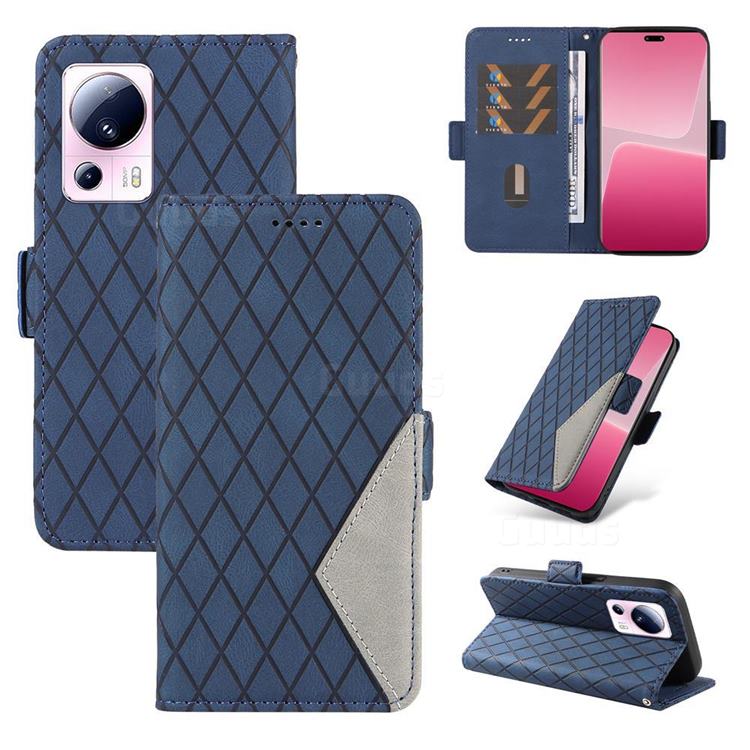 Grid Pattern Splicing Protective Wallet Case Cover for Xiaomi Mi 13 Lite - Blue