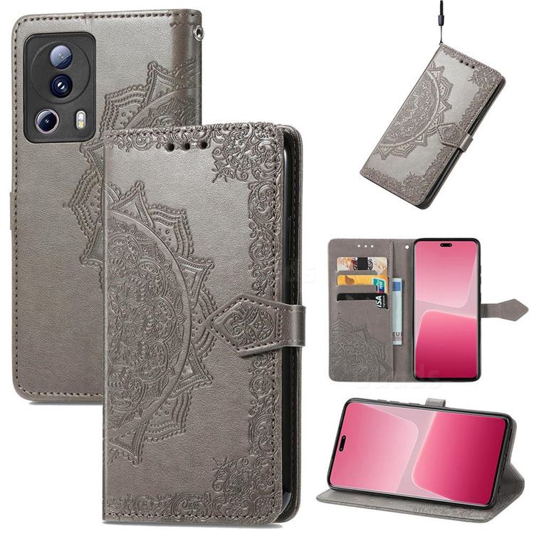 Embossing Imprint Mandala Flower Leather Wallet Case for Xiaomi Mi 13 Lite - Gray