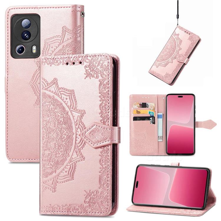 Embossing Imprint Mandala Flower Leather Wallet Case for Xiaomi Mi 13 Lite - Rose Gold