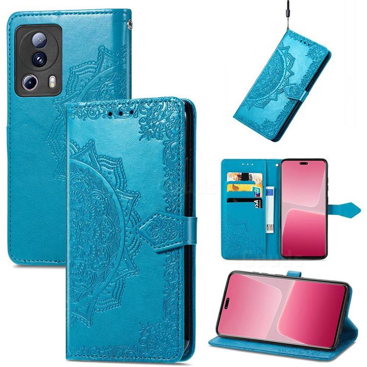 Embossing Imprint Mandala Flower Leather Wallet Case for Xiaomi Mi 13 Lite - Blue