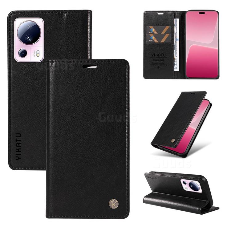 YIKATU Litchi Card Magnetic Automatic Suction Leather Flip Cover for Xiaomi Mi 13 Lite - Black