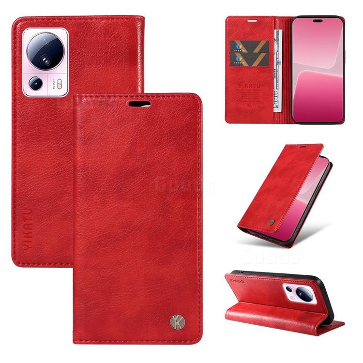 YIKATU Litchi Card Magnetic Automatic Suction Leather Flip Cover for Xiaomi Mi 13 Lite - Bright Red
