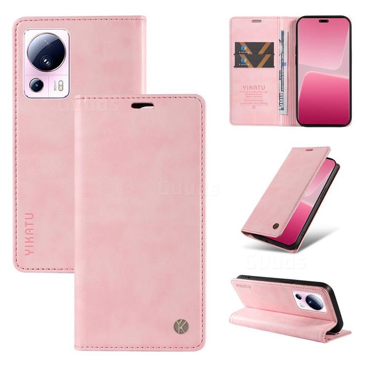 YIKATU Litchi Card Magnetic Automatic Suction Leather Flip Cover for Xiaomi Mi 13 Lite - Pink