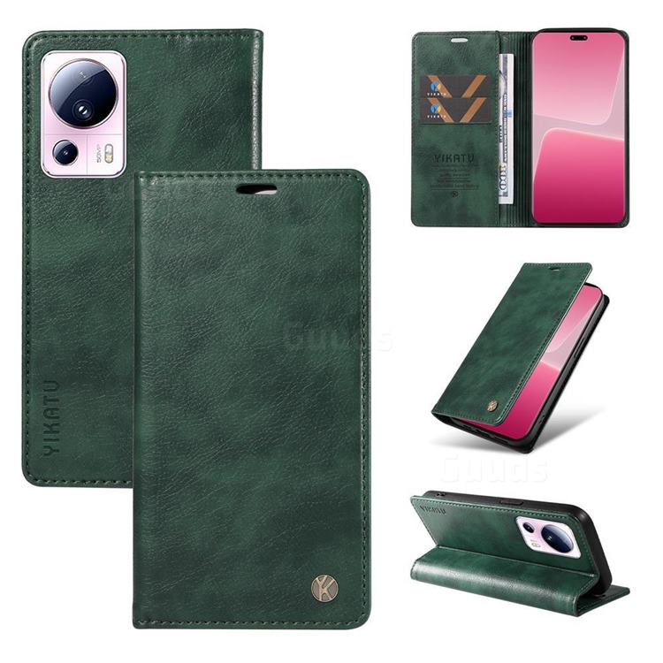 YIKATU Litchi Card Magnetic Automatic Suction Leather Flip Cover for Xiaomi Mi 13 Lite - Green