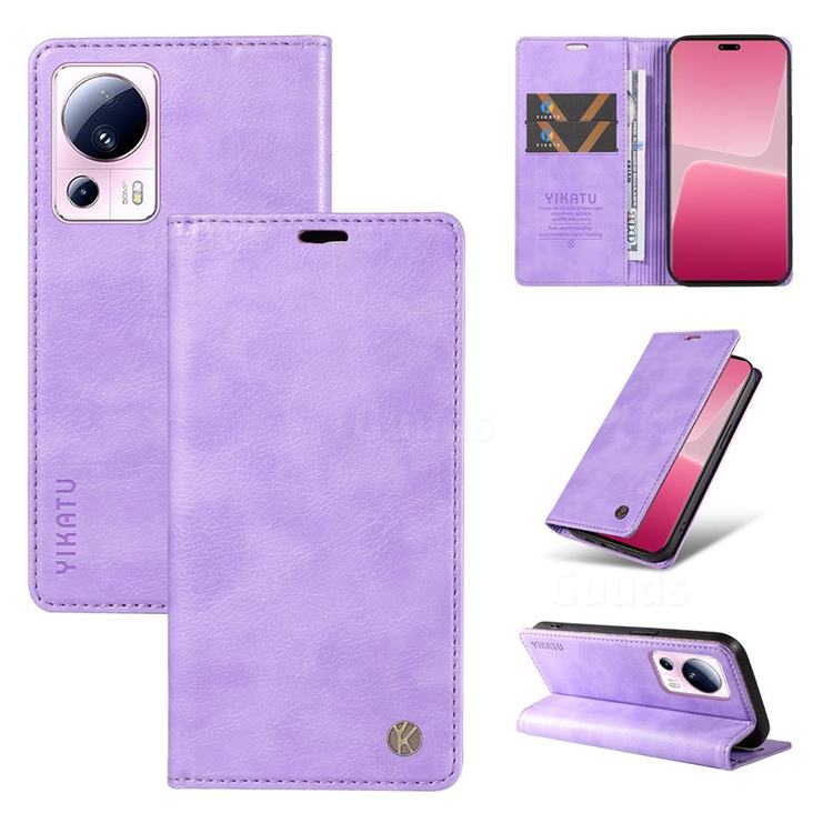 YIKATU Litchi Card Magnetic Automatic Suction Leather Flip Cover for Xiaomi Mi 13 Lite - Purple