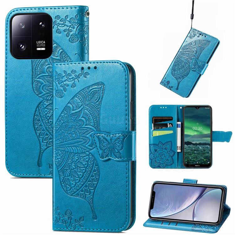 Embossing Mandala Flower Butterfly Leather Wallet Case for Xiaomi Mi 13 Pro - Blue