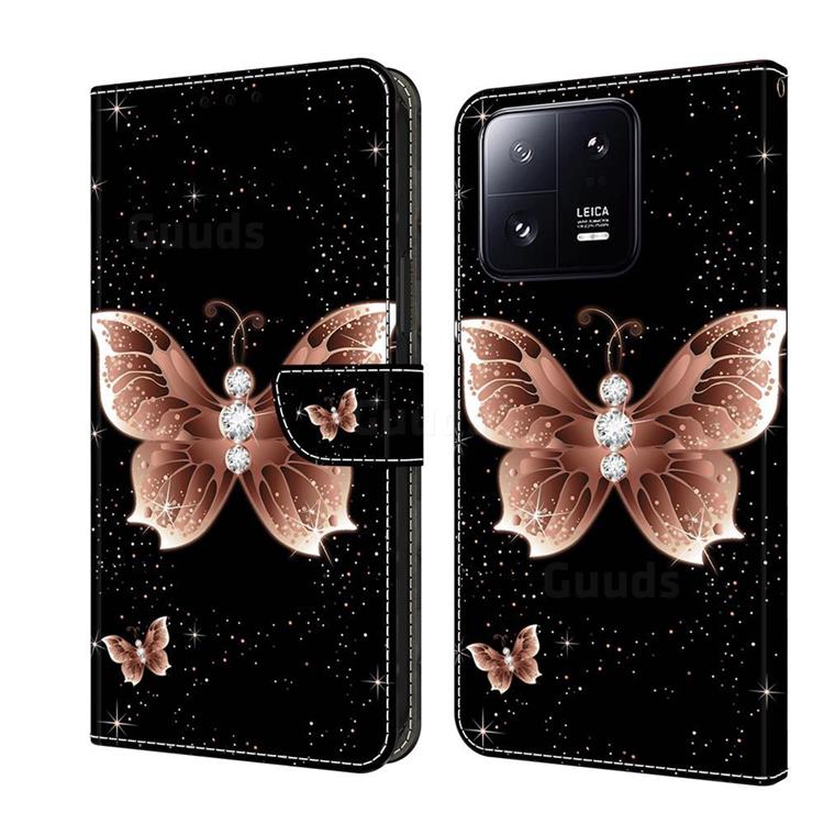 Black Diamond Butterfly Crystal PU Leather Protective Wallet Case Cover for Xiaomi Mi 13 Pro