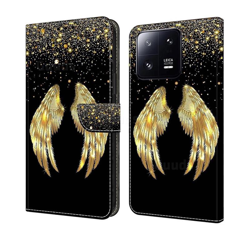 Golden Angel Wings Crystal PU Leather Protective Wallet Case Cover for Xiaomi Mi 13 Pro
