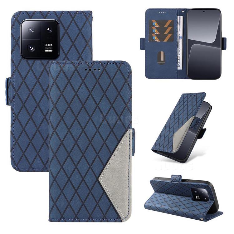 Grid Pattern Splicing Protective Wallet Case Cover for Xiaomi Mi 13 Pro - Blue