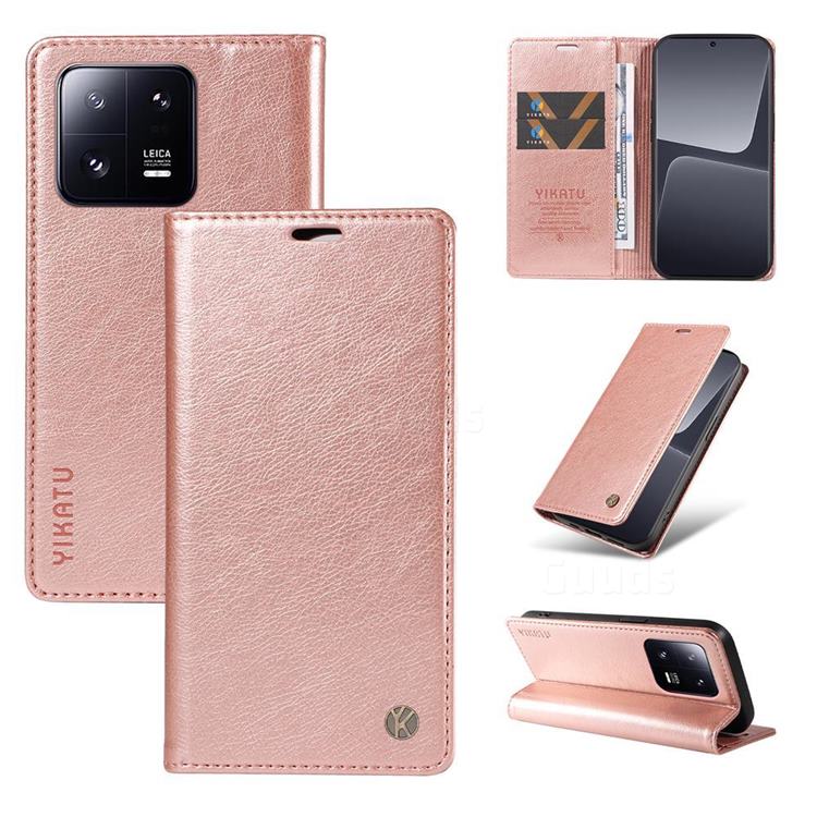 YIKATU Litchi Card Magnetic Automatic Suction Leather Flip Cover for Xiaomi Mi 13 Pro - Rose Gold