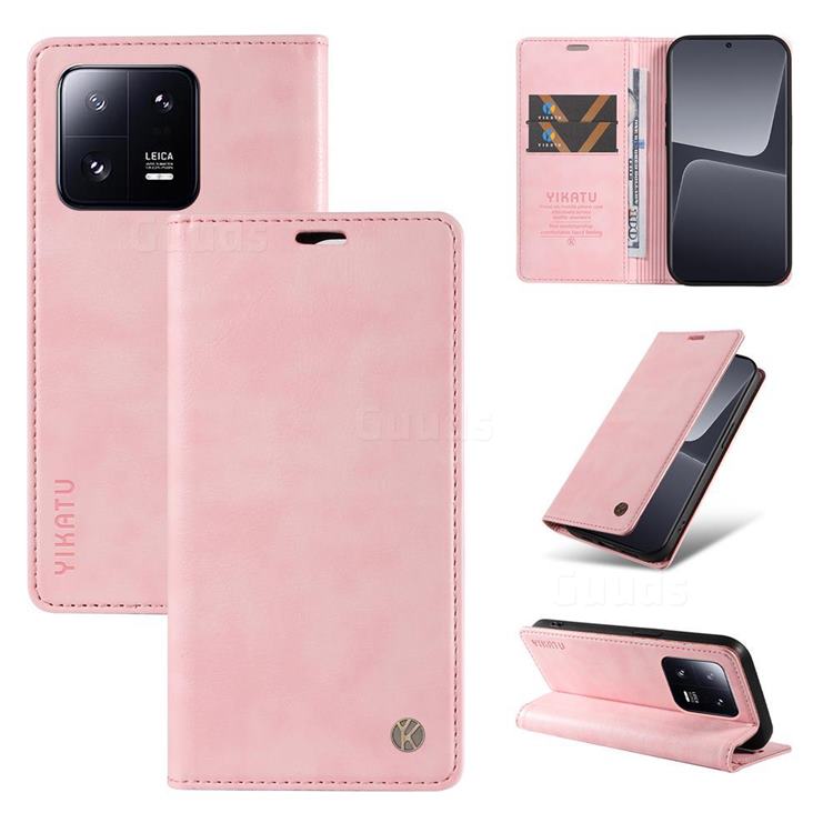 YIKATU Litchi Card Magnetic Automatic Suction Leather Flip Cover for Xiaomi Mi 13 Pro - Pink