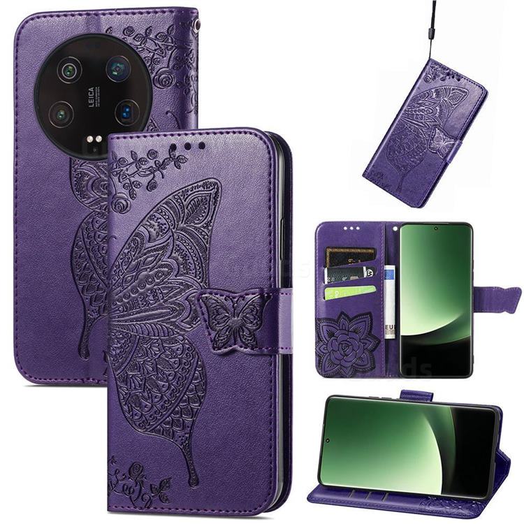 Embossing Mandala Flower Butterfly Leather Wallet Case for Xiaomi Mi 13 Ultra - Dark Purple