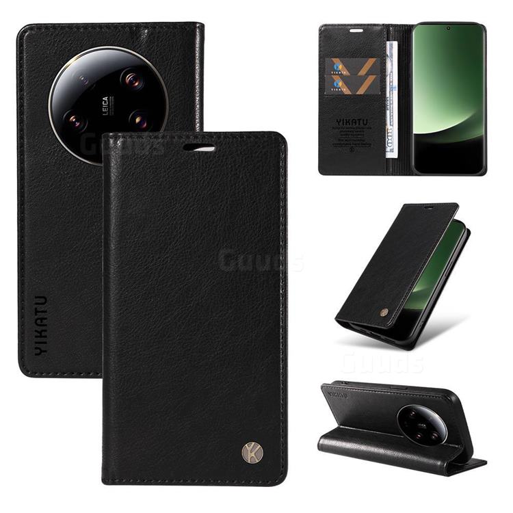 YIKATU Litchi Card Magnetic Automatic Suction Leather Flip Cover for Xiaomi Mi 13 Ultra - Black
