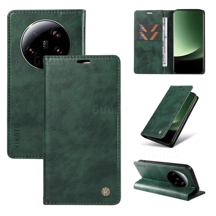 YIKATU Litchi Card Magnetic Automatic Suction Leather Flip Cover for Xiaomi Mi 13 Ultra - Green